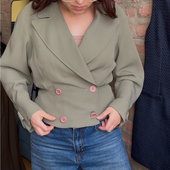 Jackets & Blazers - Vintage Women's Double-Breasted Blazer - Taupe Beige